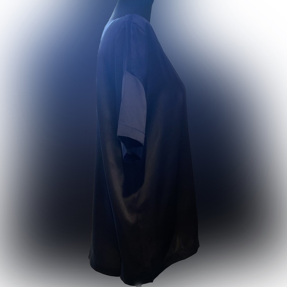 NWT - Badgley Mischka 100% SILK BLUE/Black Ombré Silk Hi/Low Lounge Top- Sz S - Picture 2 of 9